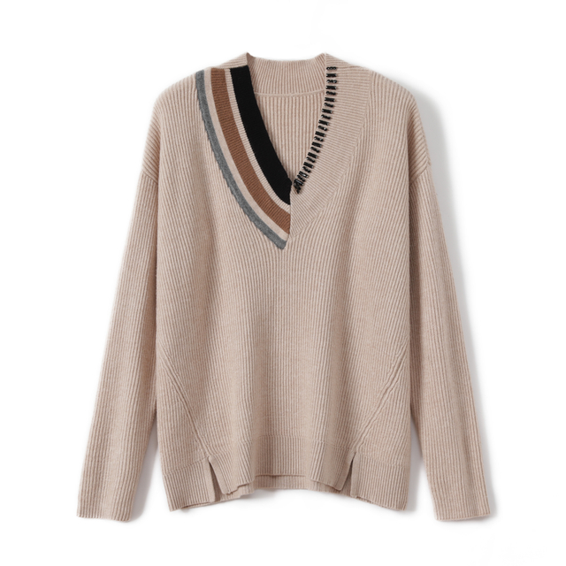ladies kintted ribs stripes pullover